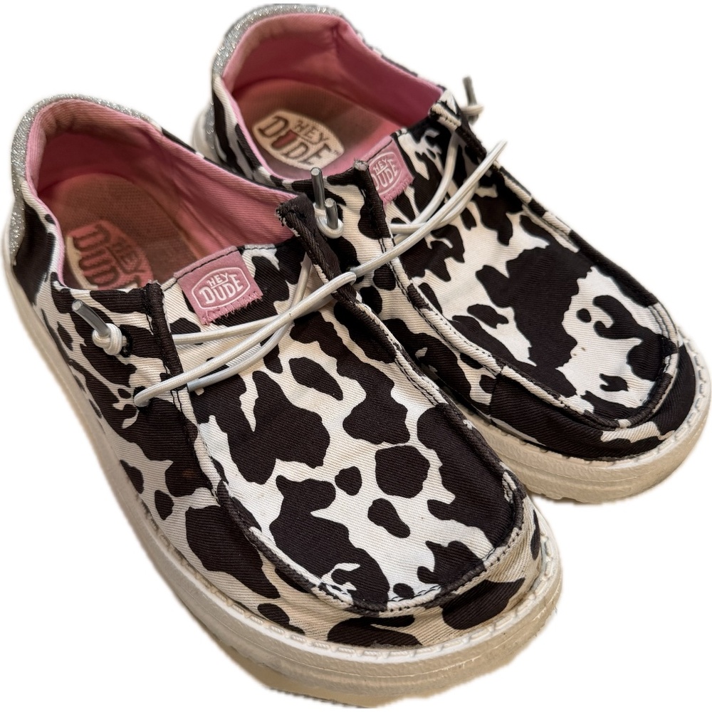 Hey Dude Wendy Cowgirl Sparkle Cow Print Girls Youth Size 4